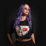 Дамска Широка Тениска Red Lips Black - 02