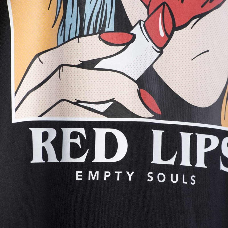 Дамска Широка Тениска Red Lips Black - 04