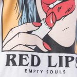 Дамска Широка Тениска Red Lips White - 03