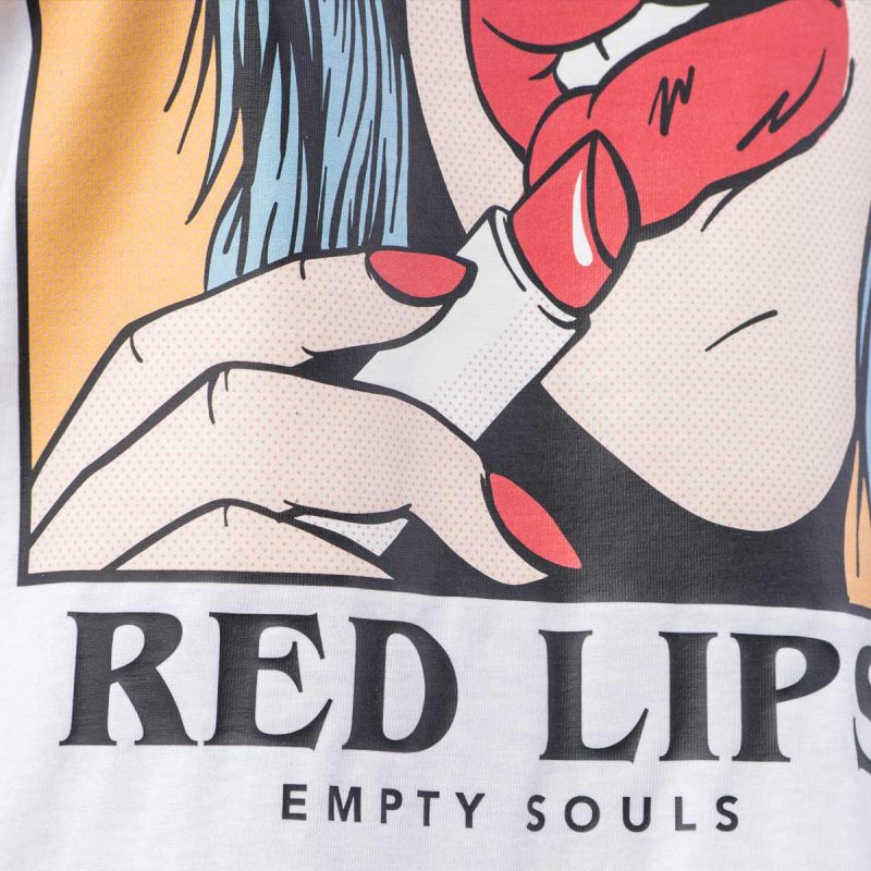 Дамска Широка Тениска Red Lips White - 03